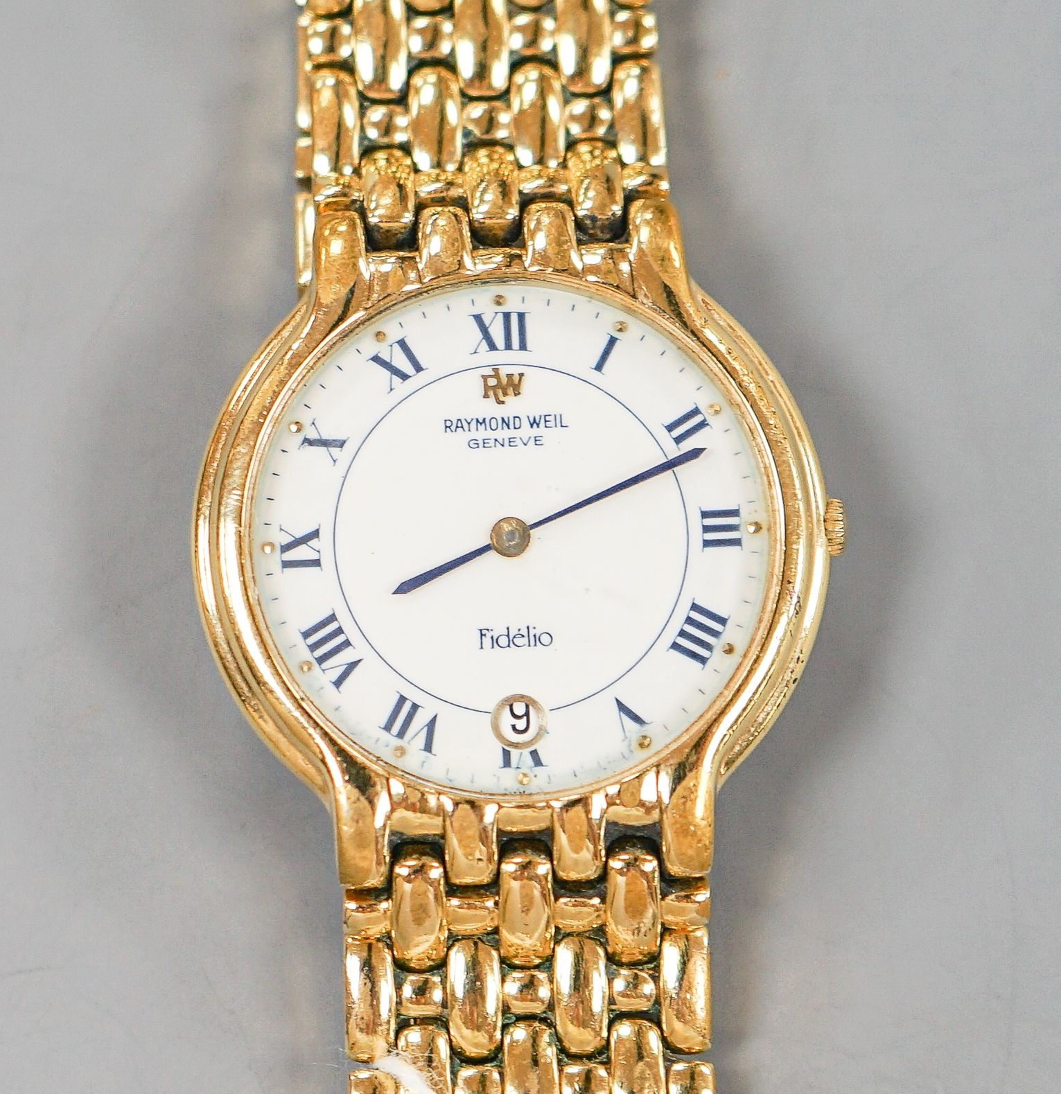 A gentleman's steel and gold plated Raymond Weil Fidelio quartz wrist watch (a.f.).